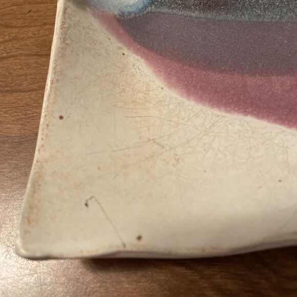 Signed Walton ‘95  Wavy Square Abstract Trinket Tray Nut Dish Sunset Colors - Picture 3 of 7